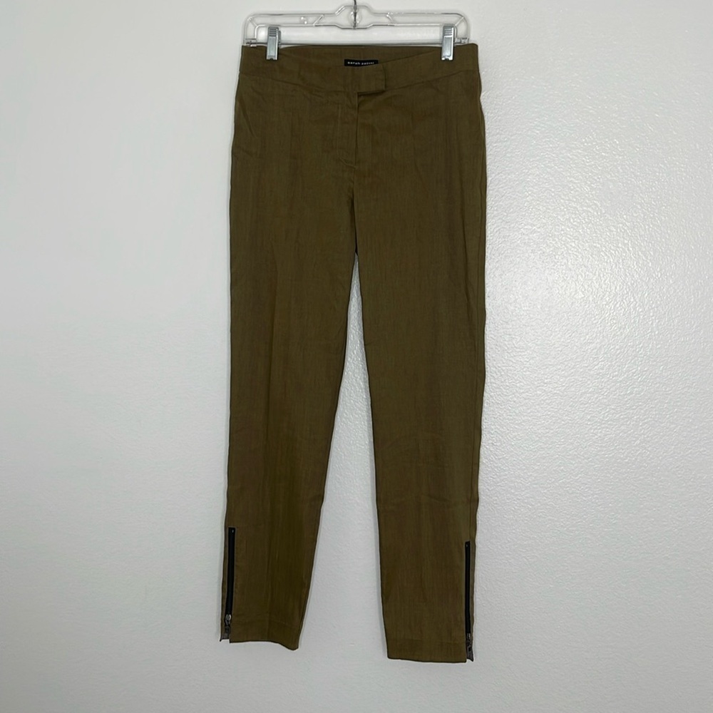 Sarah Pacini Linen Stretch Light Brown Ankle Zipper Pants Size 1 US 6